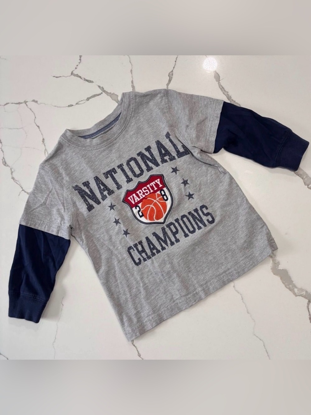 Carter’s | Baby Toddler Boys Grey Navy Long Sleeve Basketball Sports T-Shirt 2T